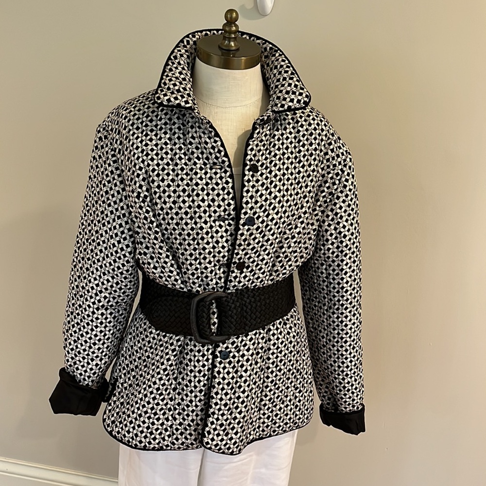 Carole Little silk black and white quilted blazer size L